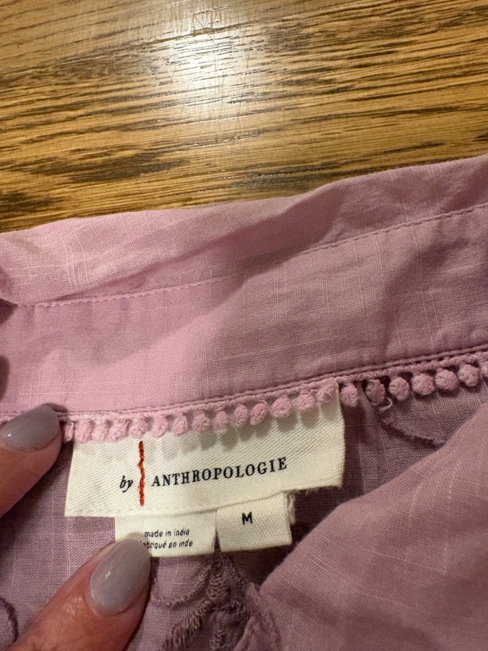 By Anthropologie Lavender Cutwork Embroidered Blouse M - Picture 6 of 9